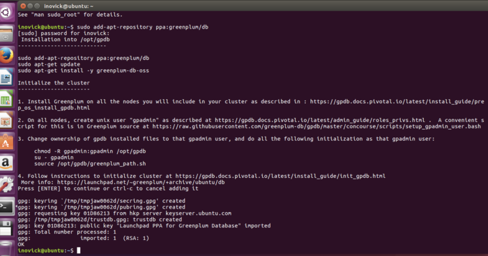 Install Greenplum OSS on Ubuntu